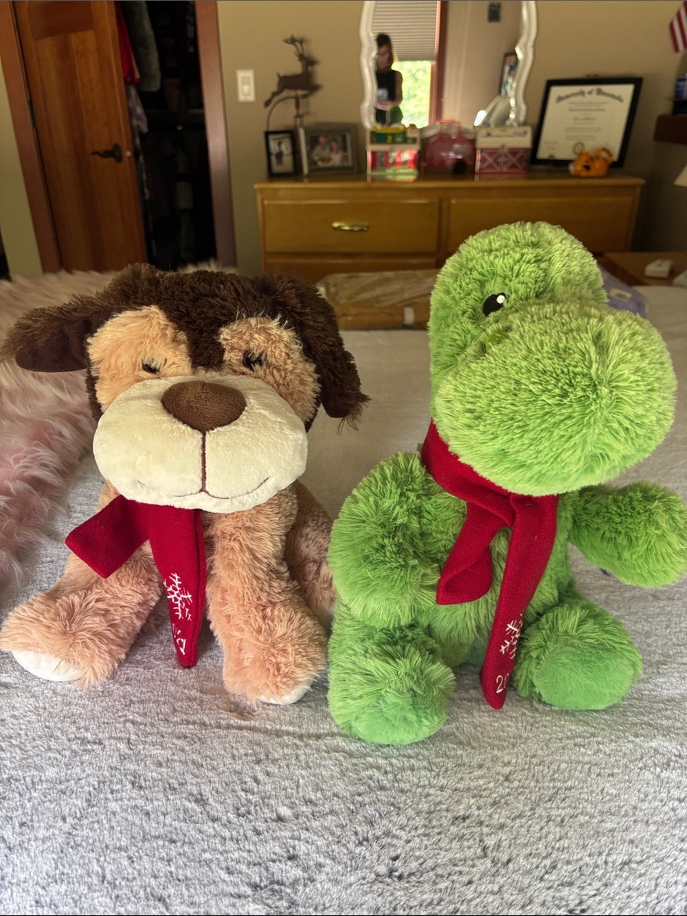 2 NEW Dog Squeak Stuffed Animals from PetSmart Dog and Dinosaur